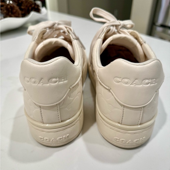 Coach Embossed Cream Leather Sneakers - Picture 4 of 4